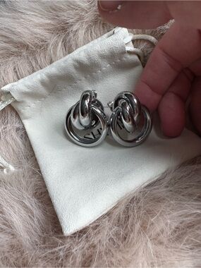 SHYMI Polished Silver Double Hoop Knot Statement Earrings Pierced Ear